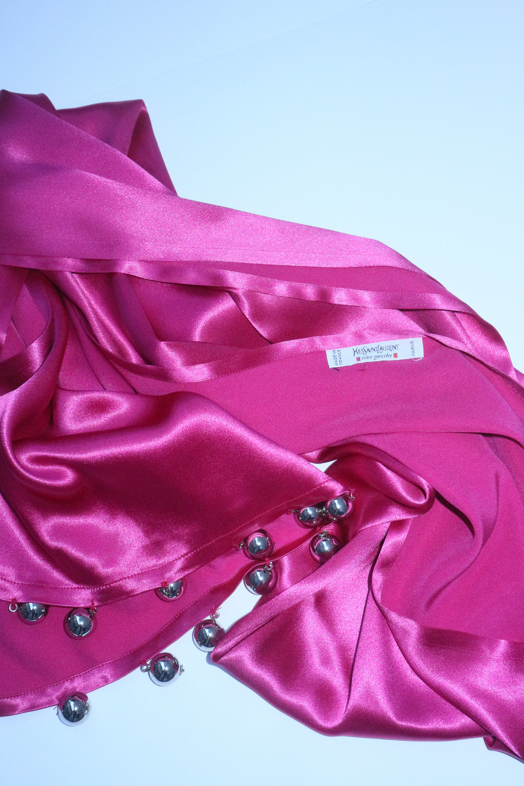 Yves Saint Laurent 1990s Satin Pink Scarf with Baubles