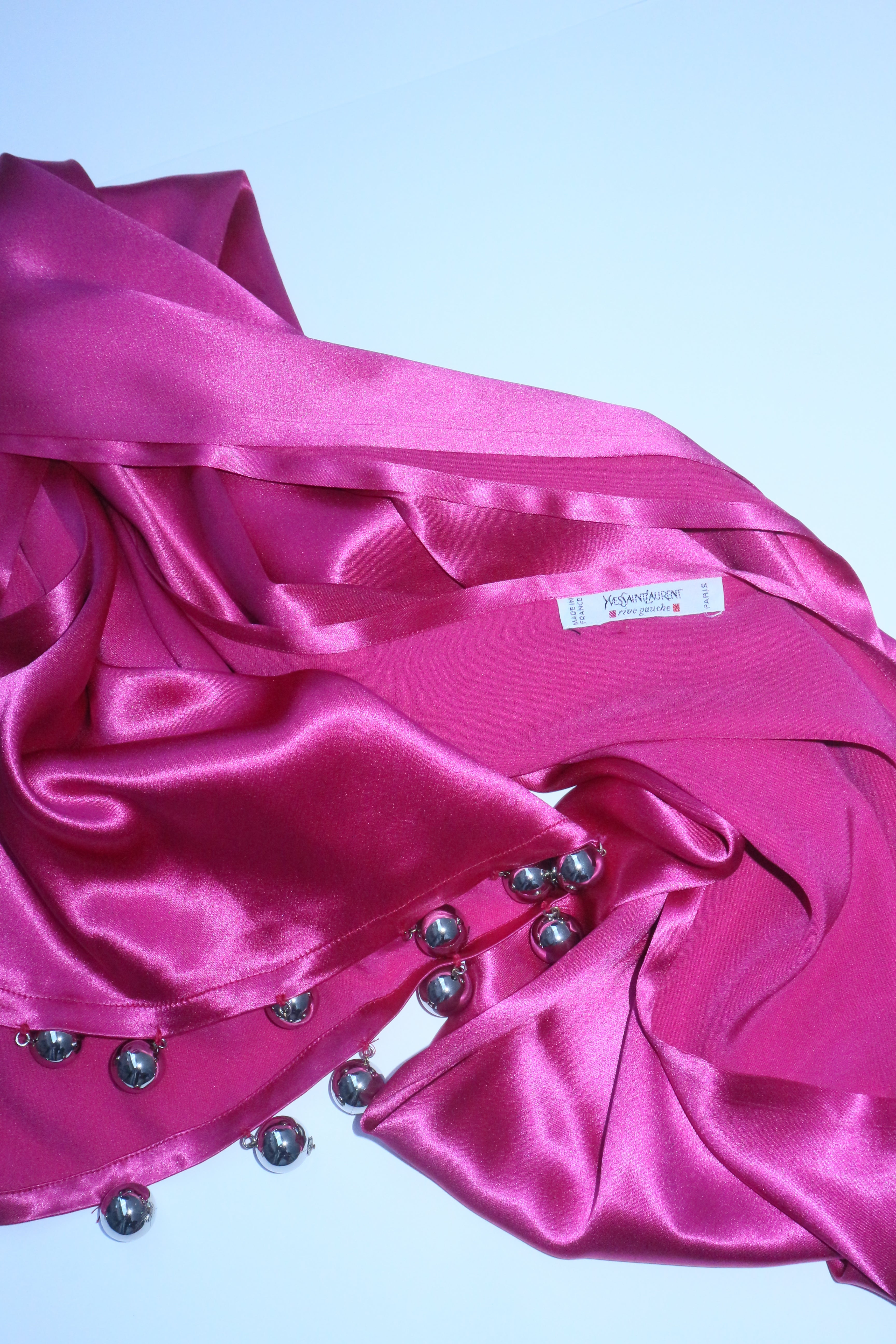 Yves Saint Laurent 1990s Satin Pink Scarf with Baubles