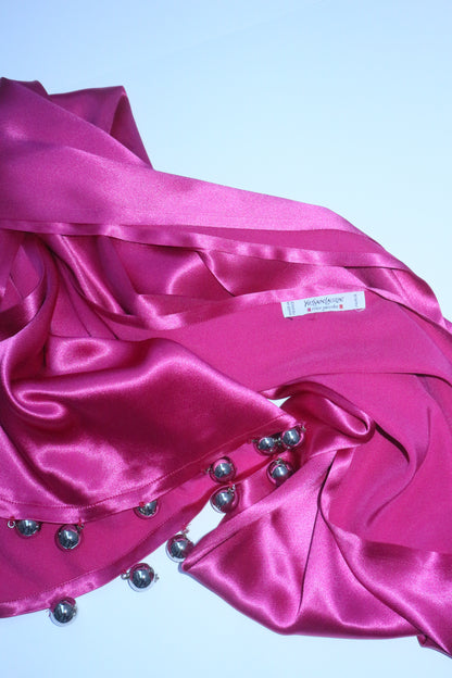 Yves Saint Laurent 1990s Satin Pink Scarf with Baubles