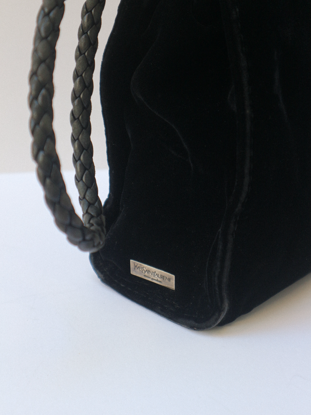 Yves Saint Laurent Black Velvet and Leather Shoulder Bag circa 2001-2004