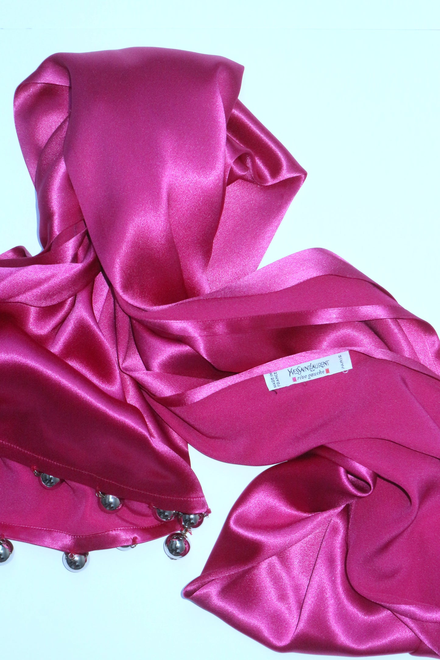 Yves Saint Laurent 1990s Satin Pink Scarf with Baubles